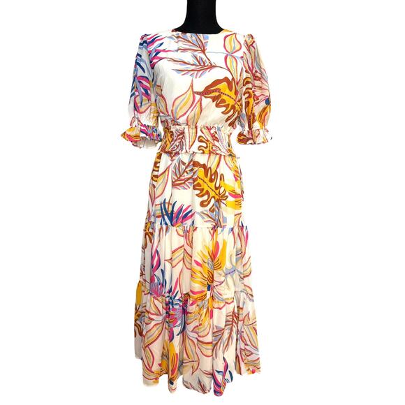 BOHO  Floral Flying Tomato Dress Fall  Ruffles womens size small Puff Sleeve - Picture 6 of 11